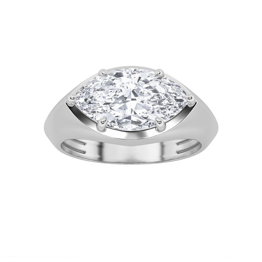 2CTW Marquise Shaped Lab Grown Diamond (F/VS) East West Solitaire Ring in 14K Gold