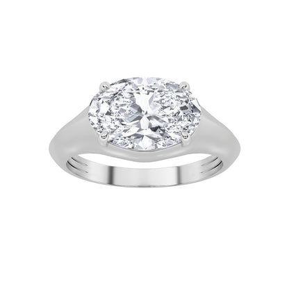 2CTW Oval Shaped Lab Grown Diamond (F/VS) East West Solitaire Ring in 14K Gold