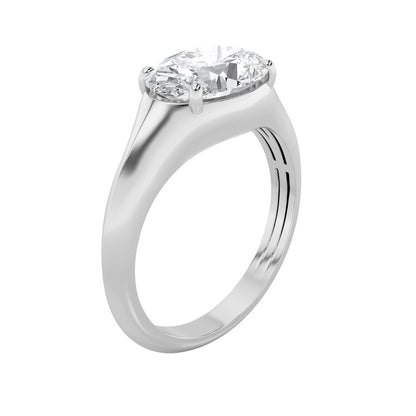 2CTW Oval Shaped Lab Grown Diamond (F/VS) East West Solitaire Ring in 14K Gold