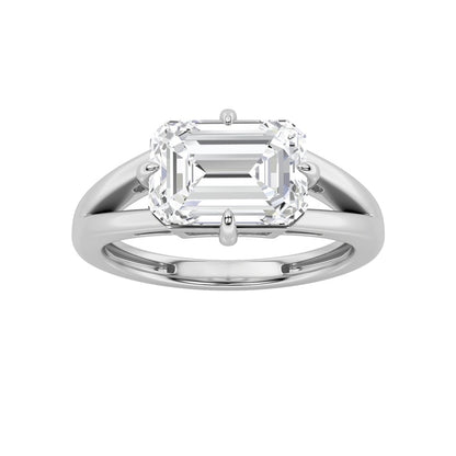2.5CTW Emerald Shaped Lab Grown Diamond (F/VS) East West Solitaire Ring in 14K Gold