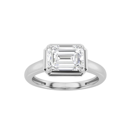 1.5CTW Emerald Shaped Lab Grown Diamond (F/VS) East West Solitaire Ring in 14K Gold