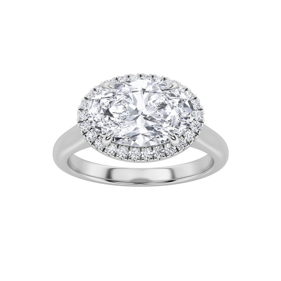 2CTW Oval Shaped Lab Grown Diamond (F/VS) East West Accented Solitaire Ring in 14K Gold