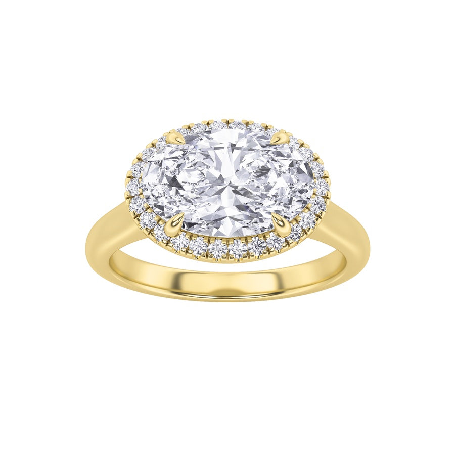 2CTW Oval Shaped Lab Grown Diamond (F/VS) East West Accented Solitaire Ring in 14K Gold