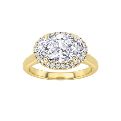 2CTW Oval Shaped Lab Grown Diamond (F/VS) East West Accented Solitaire Ring in 14K Gold