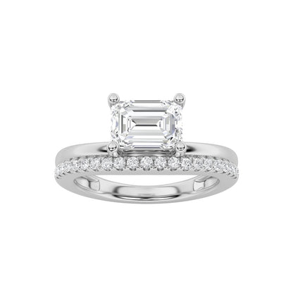 1.5CTW Emerald Shaped Lab Grown Diamond (F/VS) East West Accented Solitaire Ring in 14K Gold