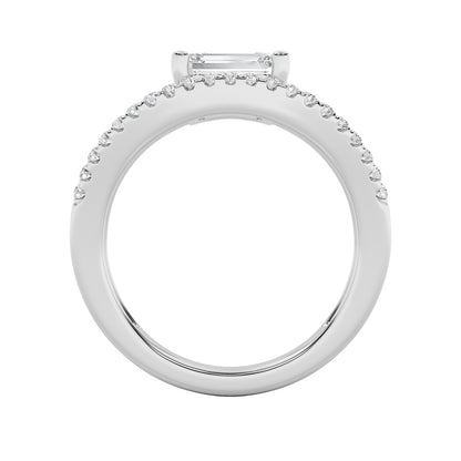 1.5CTW Emerald Shaped Lab Grown Diamond (F/VS) East West Accented Solitaire Ring in 14K Gold