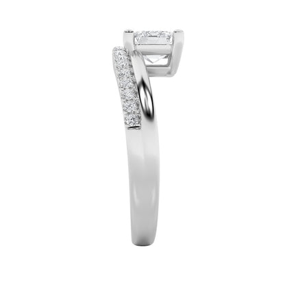 1.5CTW Emerald Shaped Lab Grown Diamond (F/VS) East West Accented Solitaire Ring in 14K Gold