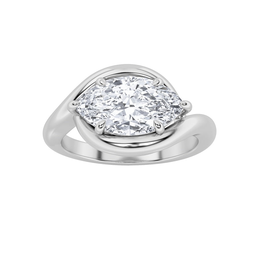 2CTW Marquise Shaped Lab Grown Diamond (F/VS) East West Solitaire Ring in 14K Gold