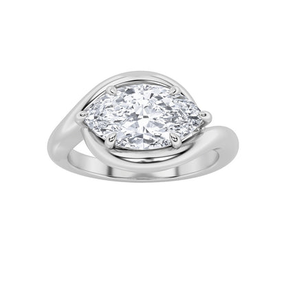 2CTW Marquise Shaped Lab Grown Diamond (F/VS) East West Solitaire Ring in 14K Gold