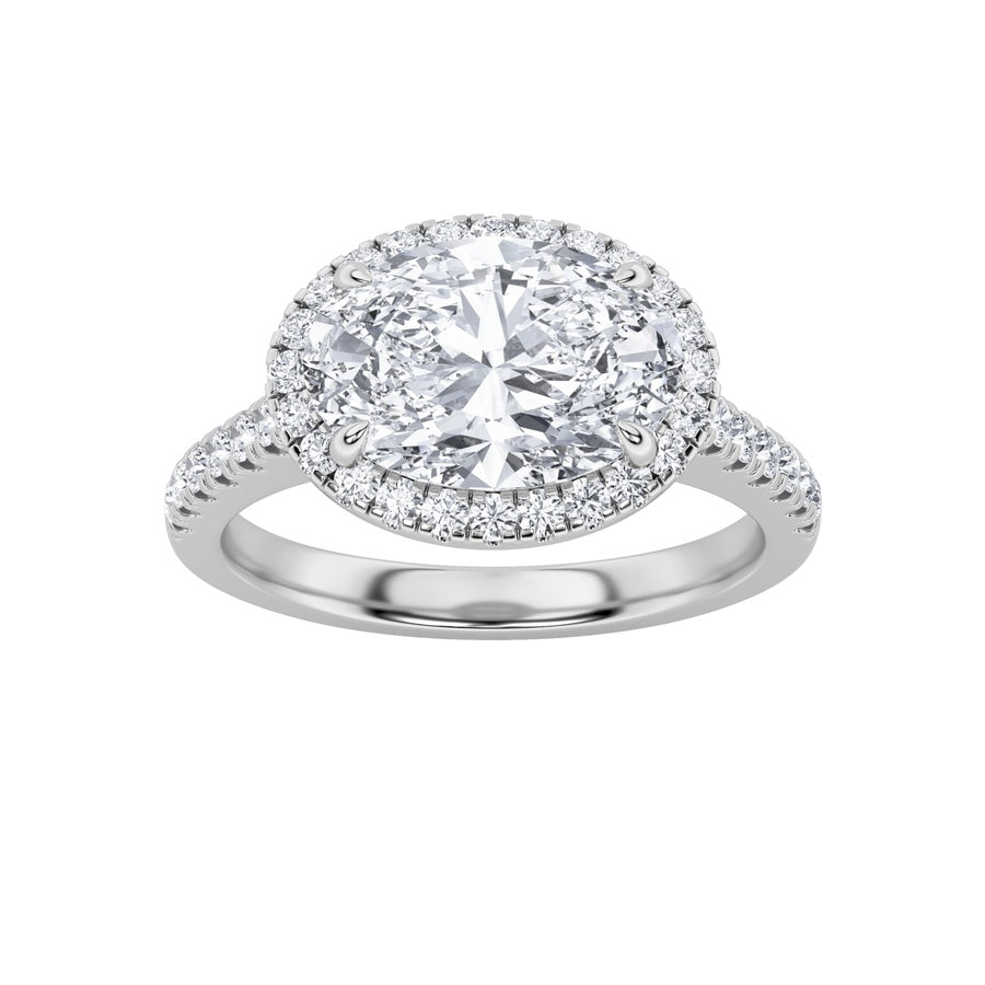 2CTW Oval Shaped Lab Grown Diamond (F/VS) East West Accented Solitaire Ring in 14K Gold