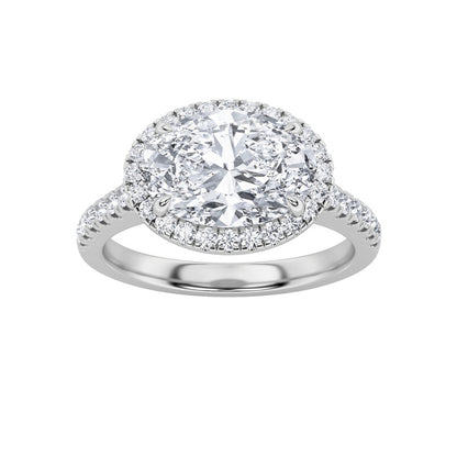 2CTW Oval Shaped Lab Grown Diamond (F/VS) East West Accented Solitaire Ring in 14K Gold