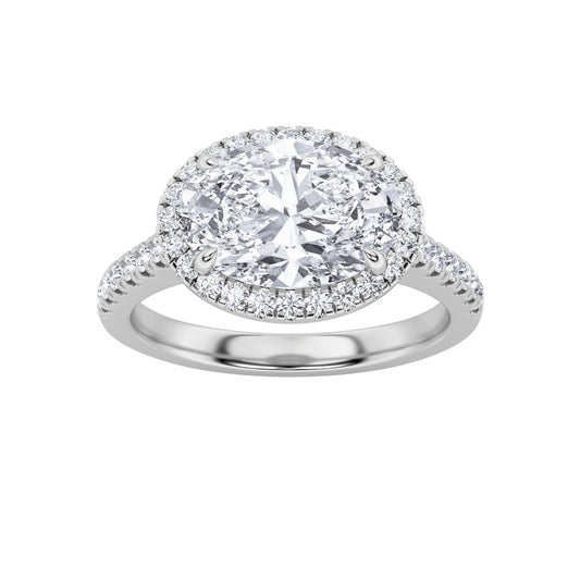 2CTW Oval Shaped Lab Grown Diamond (F/VS) East West Accented Solitaire Ring in 14K Gold