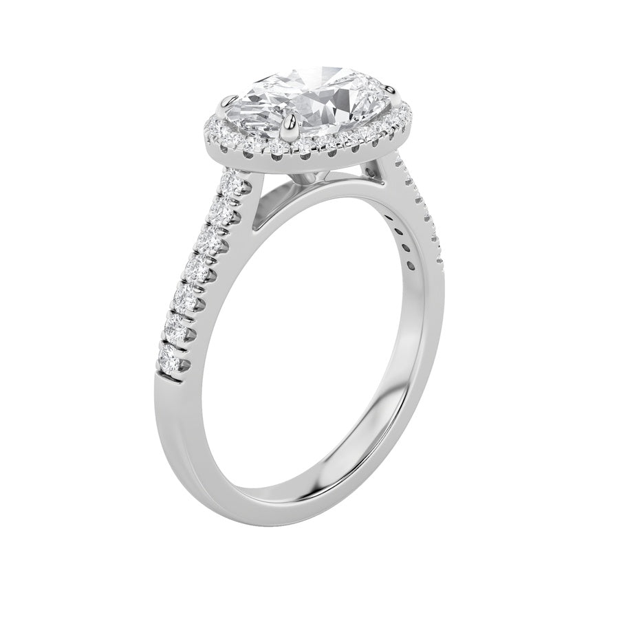 2CTW Oval Shaped Lab Grown Diamond (F/VS) East West Accented Solitaire Ring in 14K Gold