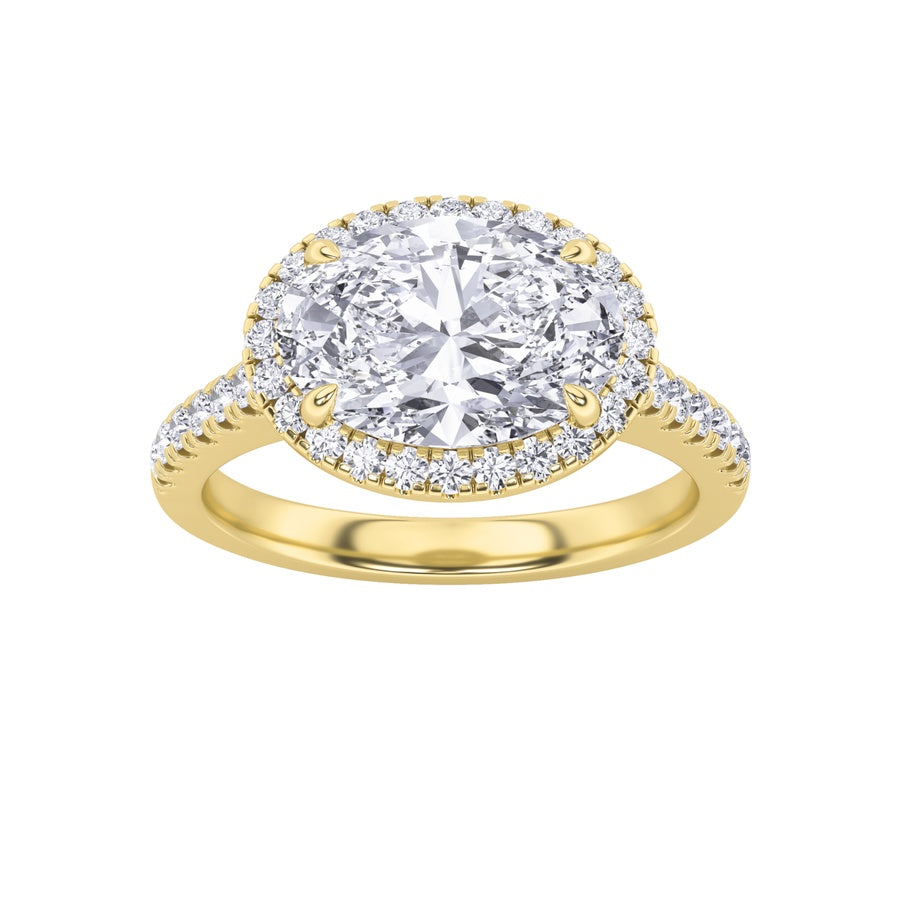 2CTW Oval Shaped Lab Grown Diamond (F/VS) East West Accented Solitaire Ring in 14K Gold