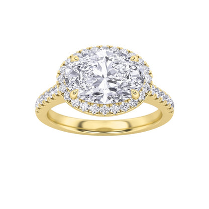 2CTW Oval Shaped Lab Grown Diamond (F/VS) East West Accented Solitaire Ring in 14K Gold