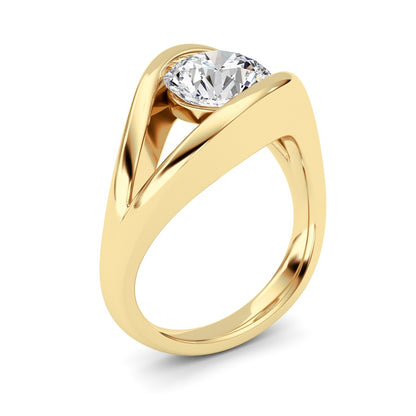 2CTW Round Shaped Lab Grown Diamond (F/VS) East West Solitaire Fancy Ring in 14K Gold