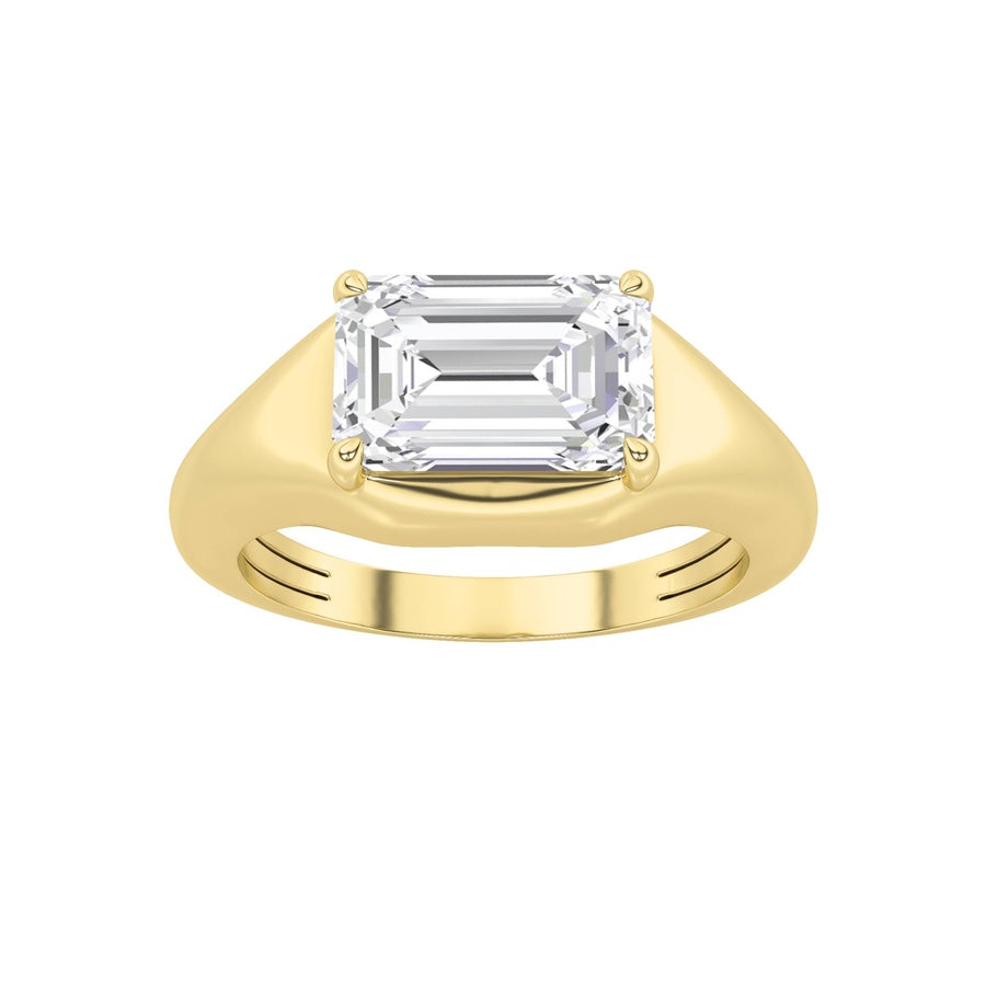 2Cttw Emerald Shaped Lab Grown Diamond (G/VS) East West Solitaire Ring in 14K Gold