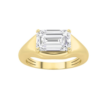 2Cttw Emerald Shaped Lab Grown Diamond (G/VS) East West Solitaire Ring in 14K Gold