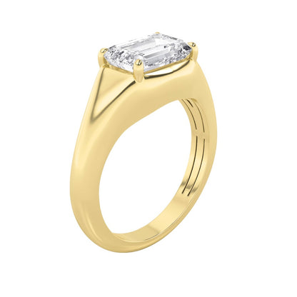 2Cttw Emerald Shaped Lab Grown Diamond (G/VS) East West Solitaire Ring in 14K Gold