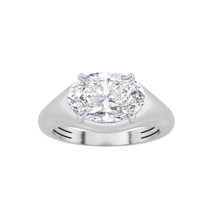 2Cttw Oval Shaped Lab Grown Diamond (F/VS) East West Solitaire Ring in 14K Gold