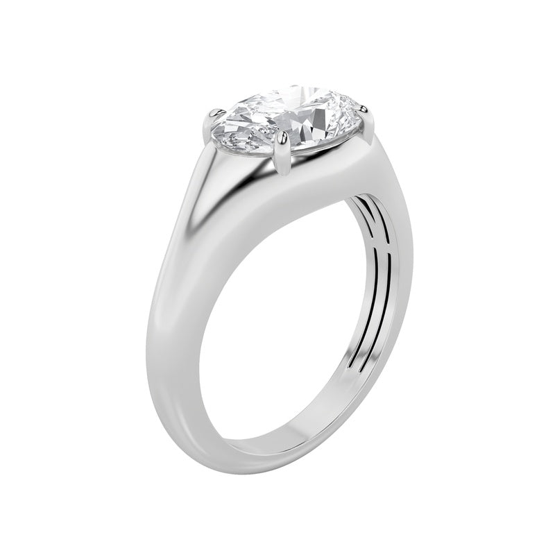 2Cttw Oval Shaped Lab Grown Diamond (F/VS) East West Solitaire Ring in 14K Gold