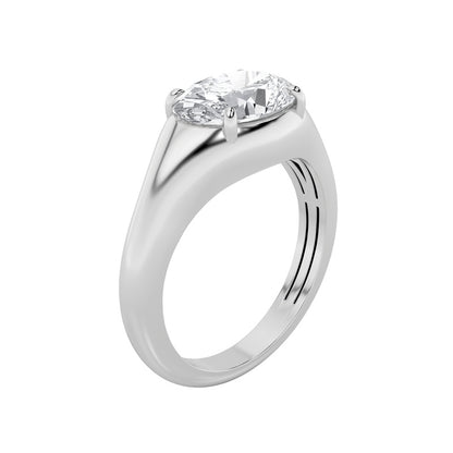 2Cttw Oval Shaped Lab Grown Diamond (F/VS) East West Solitaire Ring in 14K Gold