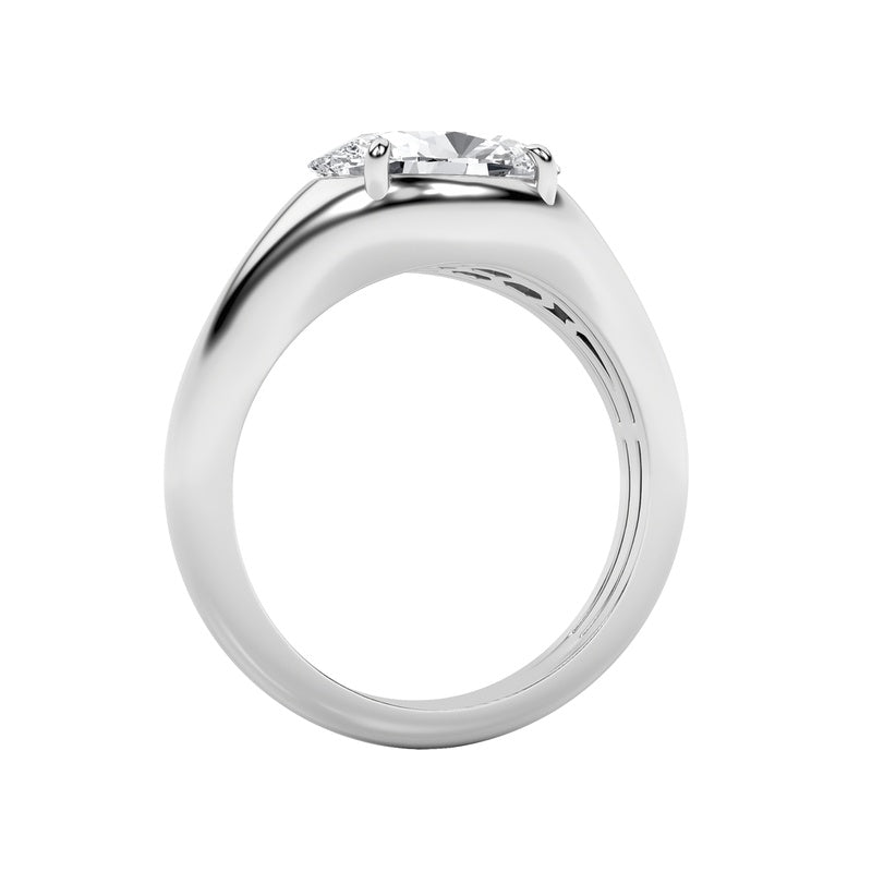2Cttw Oval Shaped Lab Grown Diamond (F/VS) East West Solitaire Ring in 14K Gold