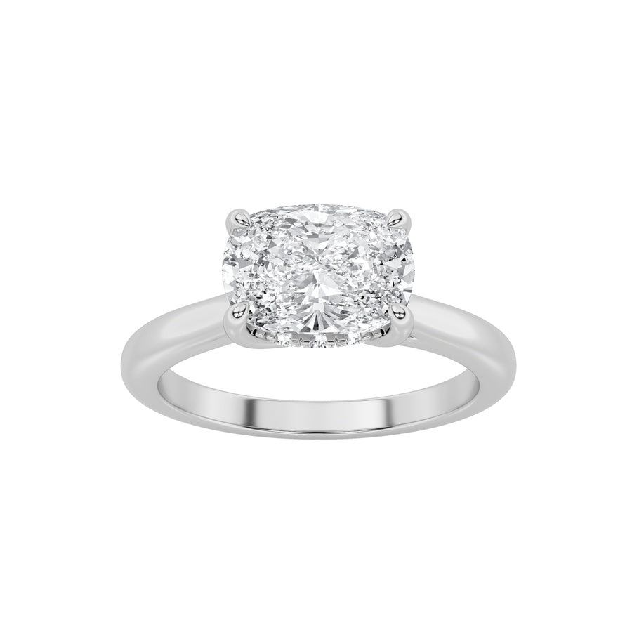 1.5CTW Elongated Cushion Shaped Lab Grown Diamond (F/VS) East West Solitaire Ring in 14K Gold
