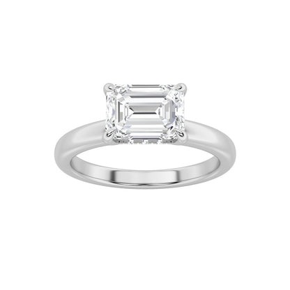 1.5CTW Emerald Shaped Lab Grown Diamond (F/VS) East West Solitaire Ring in 14K Gold