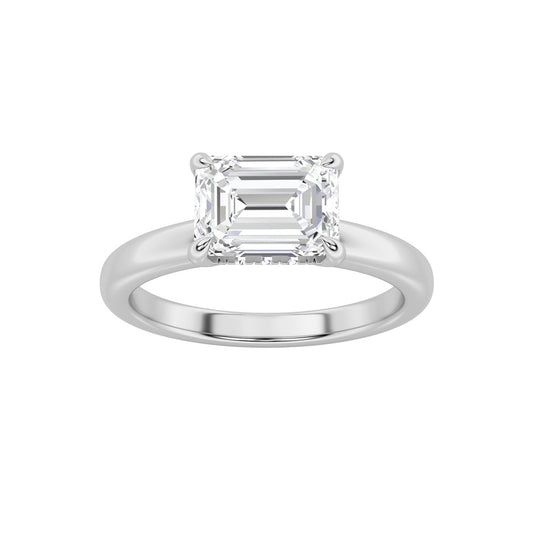 1.5CTW Emerald Shaped Lab Grown Diamond (F/VS) East West Solitaire Ring in 14K Gold