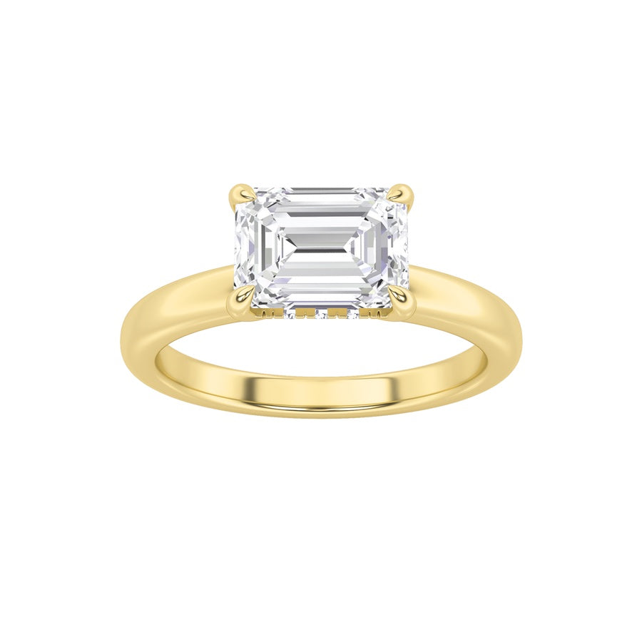 1.5CTW Emerald Shaped Lab Grown Diamond (F/VS) East West Solitaire Ring in 14K Gold