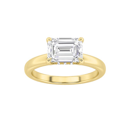 1.5CTW Emerald Shaped Lab Grown Diamond (F/VS) East West Solitaire Ring in 14K Gold