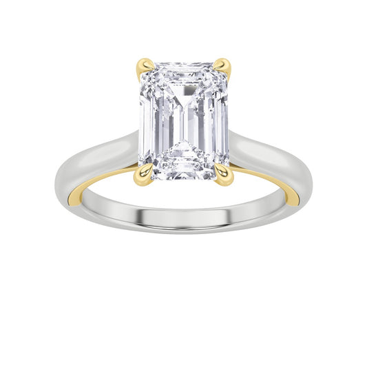 2CTW Emerald Shaped Lab Grown Diamond (F/VS) Solitaire Engagement Ring in 14K Gold