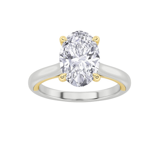 2CTW Oval Shaped Lab Grown Diamond (F/VS) Solitaire Engagement Ring in 14K Gold