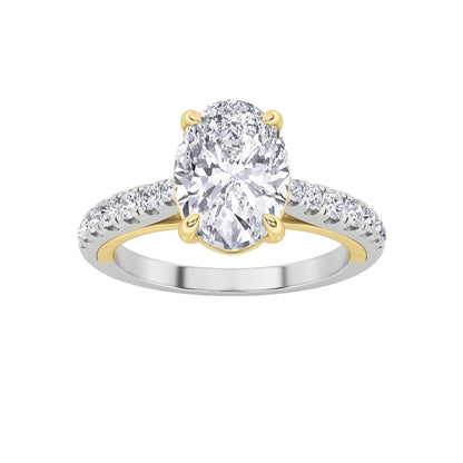 2CTW Oval Shaped Lab Grown Diamond (F/VS) Solitaire Engagement Ring in 14K Gold