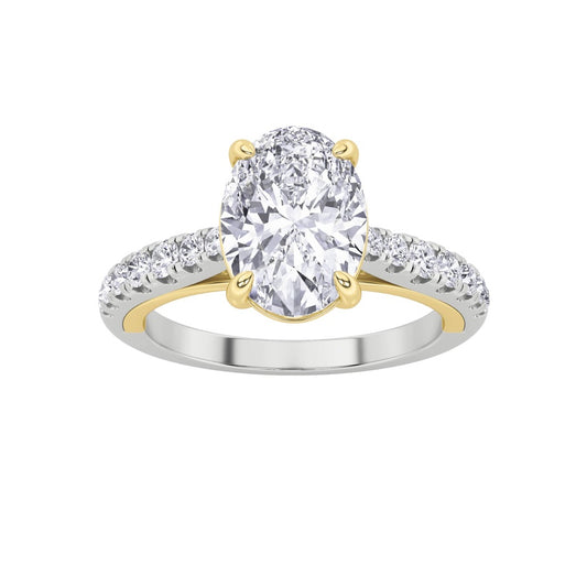 2CTW Oval Shaped Lab Grown Diamond (F/VS) Solitaire Engagement Ring in 14K Gold