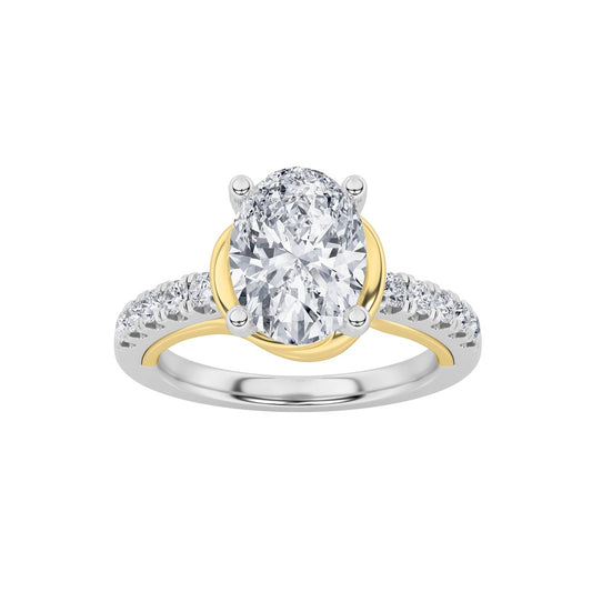 2CTW Oval Shaped Lab Grown Diamond (F/VS) Solitaire Engagement Ring in 14K Gold