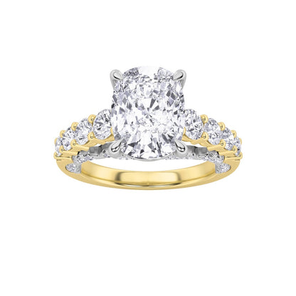 4CTW Elongated Cushion Shaped Lab Grown Diamond (F/VS)  Ring in 14K Gold