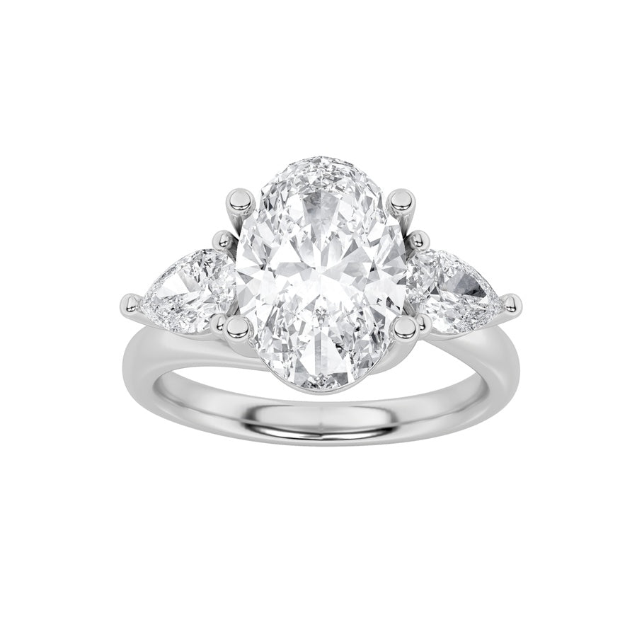2.5CTW Oval Shaped Lab Grown Diamond (F/VS) Accented Three Stone Ring in 14K Gold