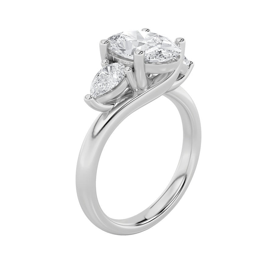2.5CTW Oval Shaped Lab Grown Diamond (F/VS) Accented Three Stone Ring in 14K Gold
