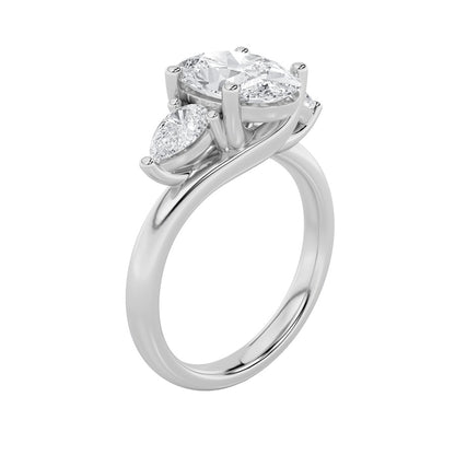 2.5CTW Oval Shaped Lab Grown Diamond (F/VS) Accented Three Stone Ring in 14K Gold