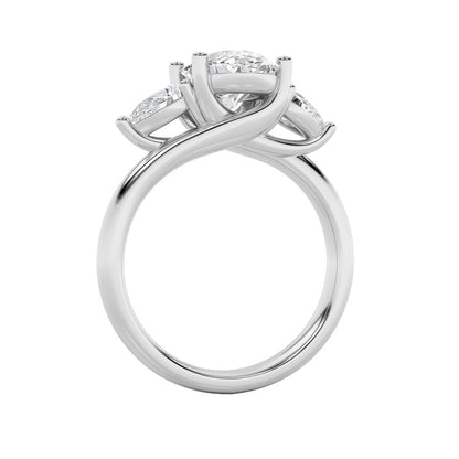 2.5CTW Oval Shaped Lab Grown Diamond (F/VS) Accented Three Stone Ring in 14K Gold