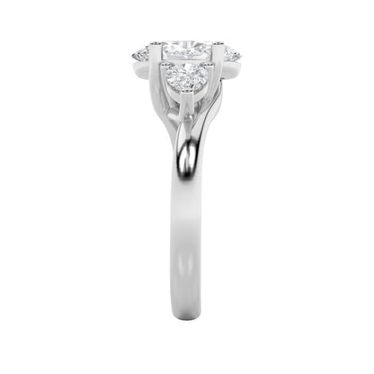 2.5CTW Oval Shaped Lab Grown Diamond (F/VS) Accented Three Stone Ring in 14K Gold