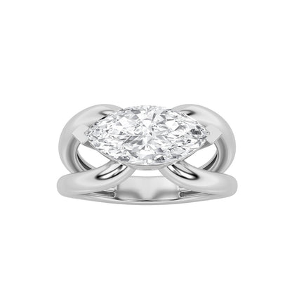 2CTW Marquise Shaped Lab Grown Diamond (F/VS) East West Solitaire Ring in 14K Gold