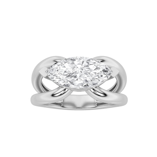 2CTW Marquise Shaped Lab Grown Diamond (F/VS) East West Solitaire Ring in 14K Gold