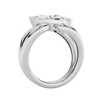 2CTW Marquise Shaped Lab Grown Diamond (F/VS) East West Solitaire Ring in 14K Gold