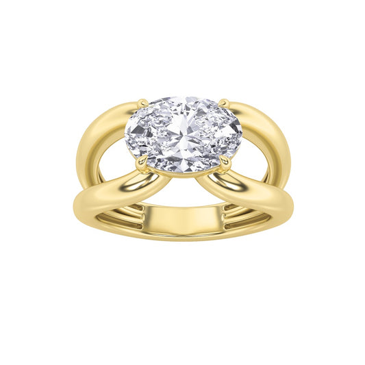2CTW Oval Shaped Lab Grown Diamond (F/VS) East West Solitaire Ring in 14K Gold
