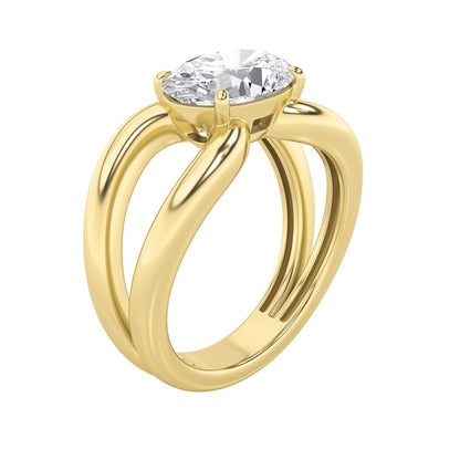 2CTW Oval Shaped Lab Grown Diamond (F/VS) East West Solitaire Ring in 14K Gold
