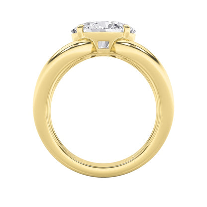 2CTW Oval Shaped Lab Grown Diamond (F/VS) East West Solitaire Ring in 14K Gold