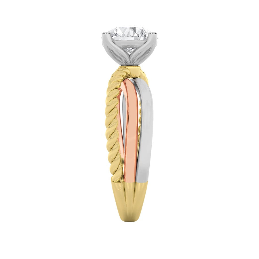 2CTW Round Shaped Lab Grown Diamond (F/VS) Tri Color Solitaire Fancy Ring in 14K Gold